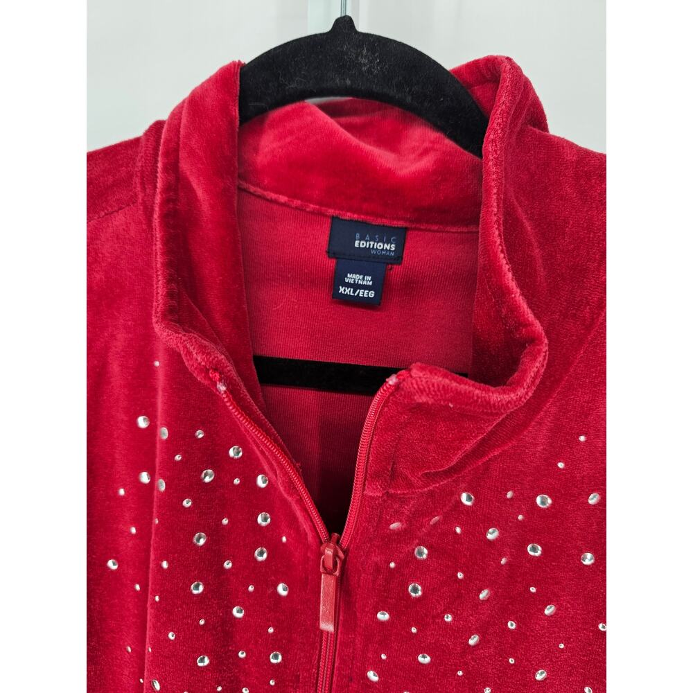 Basic Editions Women's Red Collared Long Sleeve S… - image 3